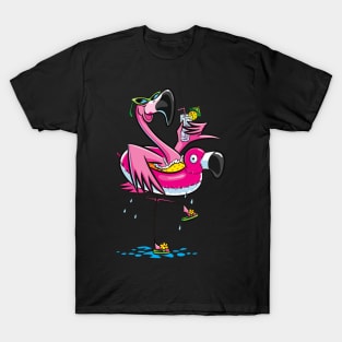 Flamingo drinks wine funny summer holiday tropical T-Shirt